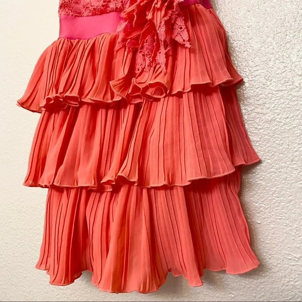 WEISSMAN Dance Costume coral orange lace leotard dress MC medium child 10/12